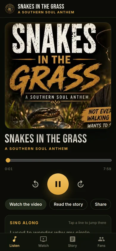 Snakes in the Grass app listen screen