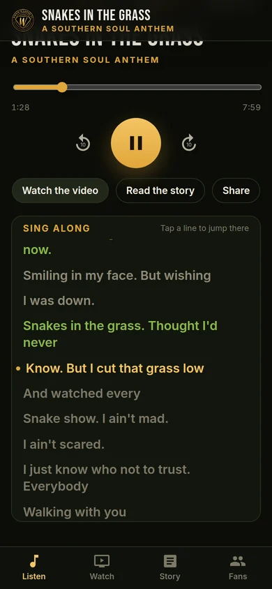 Snakes in the Grass synced lyrics screen